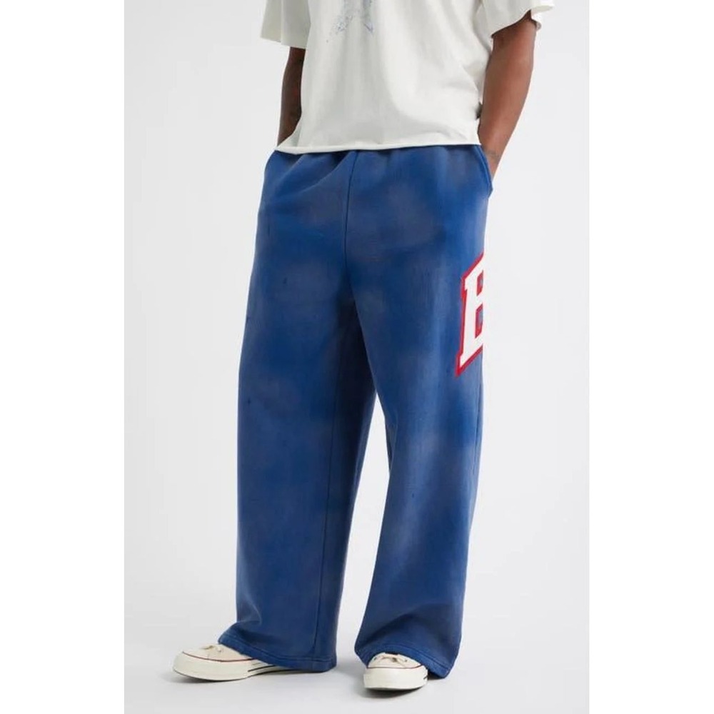 Elwood Varsity E Wide Leg Sweatpants Faded Washed Blue M Y2K Organic Cotton
